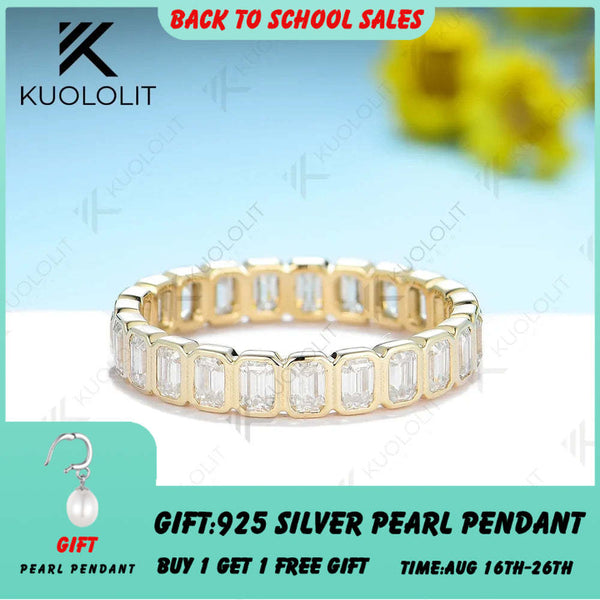 Kuololit 3,5 Karat Moissanit-Ring im Smaragdschliff für Damen und Herren, massiver Ring aus PT950-Gold (14K/10K Gelbgold) mit Silberband, ideal für Hochzeit und Weihnachten. 