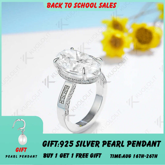 Kuololit 5CT Moissanite Rings for Women Solid 14K 10K 585 Yellow Gold Oval Cut for Engagement Wedding Christmas Gift Anniversary