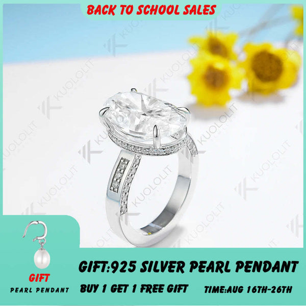 Kuololit 5CT Moissanite Rings for Women Solid 14K 10K 585 Yellow Gold Oval Cut for Engagement Wedding Christmas Gift Anniversary