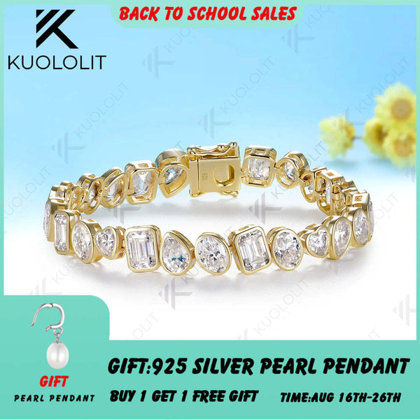 Kuololit 26.5CTW Heart Oval Pear Emerald Cut Moissanite Custom Bracelet for Women Men 14K 10K 585 Yellow Gold for Christmas Gift