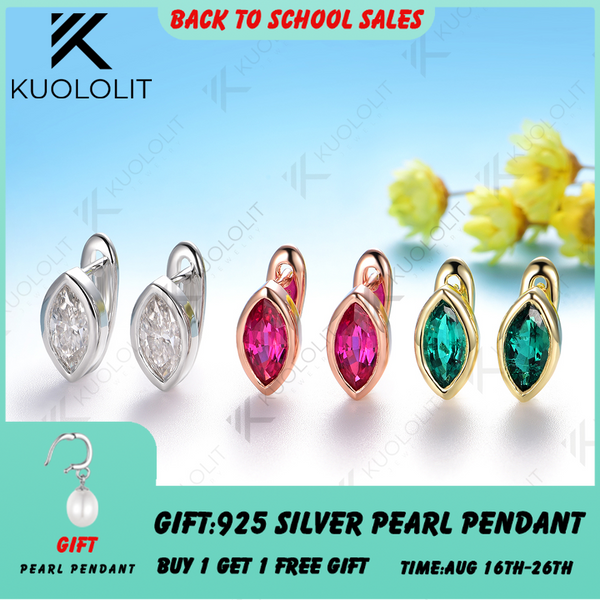 Kuololit 1CTW Marquise Moissanite Lab Grown Ruby Emerald Clip Earrings for Women Solid 14K10K 585 Rose Gold Earrings for Engagement Christmas Gifts