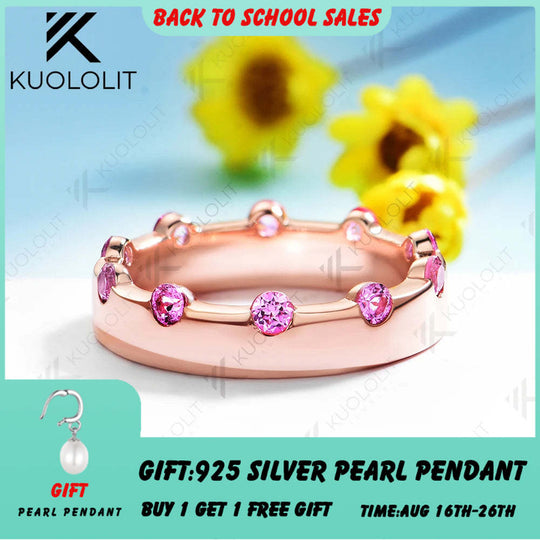 Kuololit 0.6CTW Lab Grown Pink Sapphire Ring for Men Women Solid 14K 10K Gold Ring Band for Anniversary Christmas Gifts Party