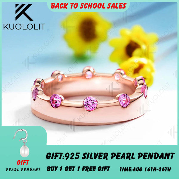 Kuololit 0.6CTW Lab Grown Pink Sapphire Ring for Men Women Solid 14K 10K Gold Ring Band for Anniversary Christmas Gifts Party