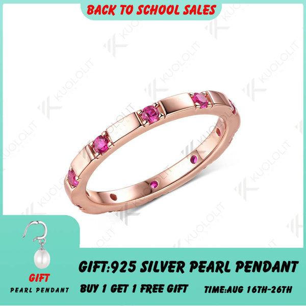 Kuololit 0.3CTW Lab Grown Ruby Band for Women Men Solid 585 14K 10K Silver Rose Gold Wedding Ring for Christmas Gifts Party