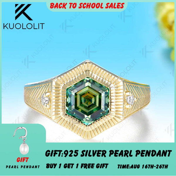 Kuololit 2CT Cyan Moissanite Custom Ring for Women Solid 14K 10K Yellow Gold Heaxgon Ring for Anniversary Christmas Gift Party