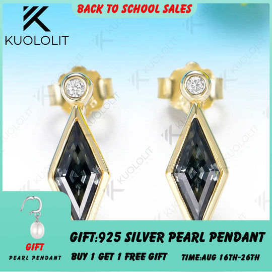 Kuololit 2CTW Gray Moissanite Custom Clip Earrings for Women Solid 14K 10K 585 Yellow Gold Rhombus Cut for Christmas Gifts Party