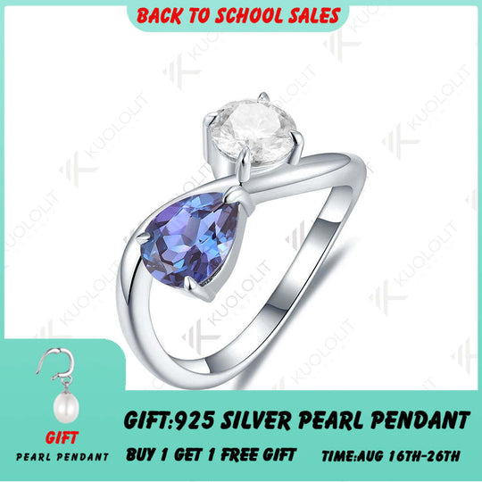 Kuololit 2CTW Lab Grown Alexandrite Moissanite Ring for Women Pure 18K 14K 10K Gold Pear Round Ring for Anniversary Engagement