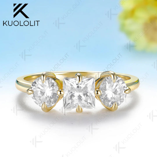 Kuololit 1.8CTW Princess Cut Moissanite Custom Ring for Women Solid 14K 10K  Yellow Gold Band for Anniversary Christmas Gift