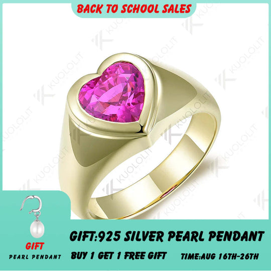 Kuololit Verlobungsring mit 2,5 Karat im Labor gezüchtetem Rubin für Damen, massiver 18K/14K/10K/585 Gelbgold-Herzring für Jahrestag und Weihnachten 
