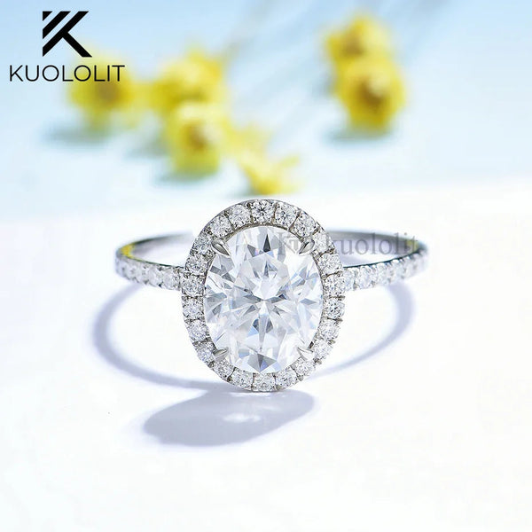 Kuololit 3CT Oval Cut Moissanite 18K 14K 10K 585 White Gold Ring for Women 8*10mm Solitaire D/VVS Luxury Ring for Engagement