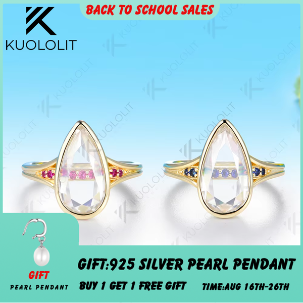 Kuololit 4CT Unique Portrait Pear Cut Moissanite Ruby or Sapphire RCustom Ring for Women Solid 14K 10K Yellow Gold for Engagement Christmas