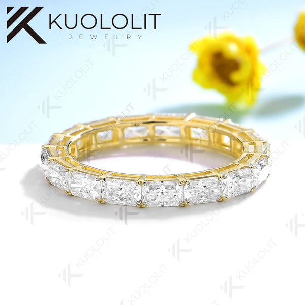 Kuololit 4.3CTW Radiant Moissanite Rings Set Ring for Women Solid 14K 10K 585 Yellow Gold Eternity Full Band for Christmas Gifts