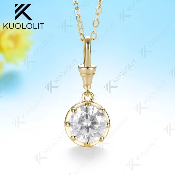Kuololit 2CT Moissanite Custom Necklace for Women Solid 585 14K 10K Yellow Gold Engagemen Necklace for Christmas Gifts Party