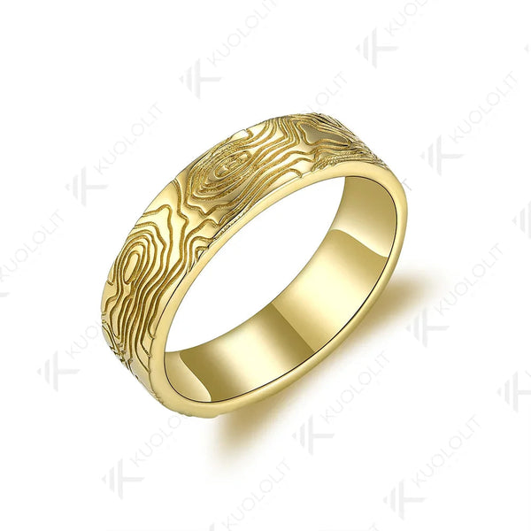 Kuololit Ringe mit Baummuster für Damen und Herren, PT950 Massivgold (14K/10K/585) Gelbgold/Silber, ideal als Jubiläums- oder Ehering oder Weihnachtsgeschenk. 