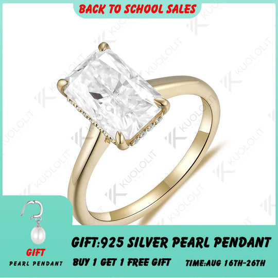 Kuololit 4ct Radiant Cut Moissanite for Women Solid  14K10K Yellow Gold Emerald Cut D/VVS1 Solitaire Ring for Engagement Wedding