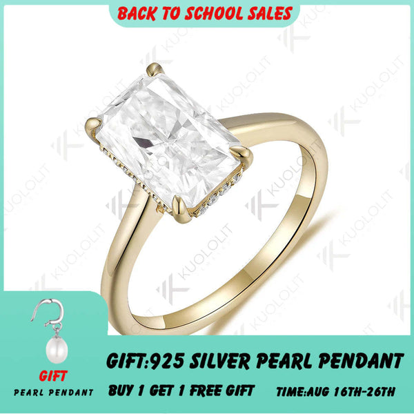 Kuololit 4ct Moissanit im Radiant-Schliff für Damen, massiver 14K/10K Gelbgold-Smaragdschliff, Solitärring (D/VVS1) für Verlobung und Hochzeit 