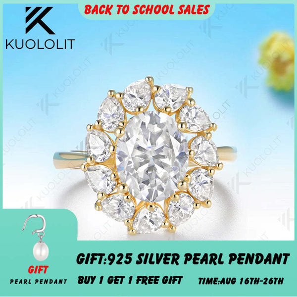 Kuololit 3CT Oval Moissanite Custom Ring for Women Solid 14K 10K 585 Yellow Gold for Christmas Engagement Anniversary Gift Party