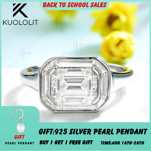 Kuololit 2CT Emerald Cut Moissanite Rings for Women Solid 14K 10K White Gold Engagement Ring for Christmas Gift Party Engagement