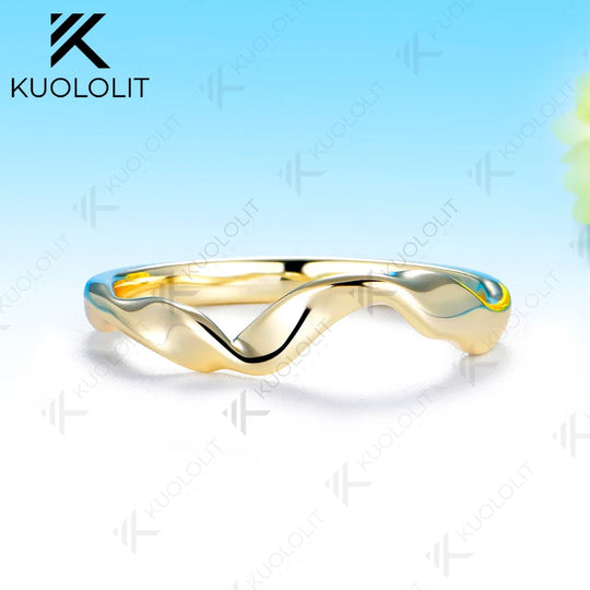 Kuololit Bare Metal and Stone Ring for Women Soild 10K 14K Yellow Gold Ring Twist Ribbon Wedding Band for Engagement Christmas Gifts Simple