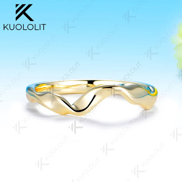 Kuololit Bare Metal and Stone Ring for Women Soild 10K 14K Yellow Gold Ring Twist Ribbon Wedding Band for Engagement Christmas Gifts Simple