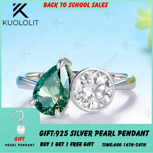 Kuololit 2.5CTW Cyan Pear Round Cut Moissanite Custom Ring for Women Men Solid 14K 10K 925 Silver White Gold for Christmas Gifts