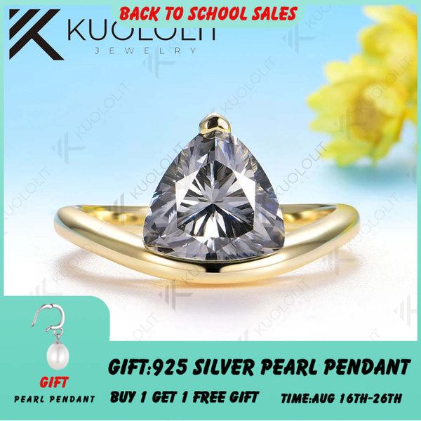 Kuololit 3CT grauer Moissanit-Ring im Trillyon-Schliff für Damen, massives 14K/10K/585 Gelbgold, ideal als Verlobungs-, Hochzeits- oder Weihnachtsgeschenk 