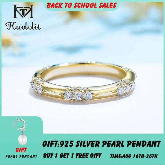 Kuololit Knife Edge 18K 14K 10K Yellow Gold Moissanite Ring for Women Bubble Matching Eternity Band Engagement Promise New Fine
