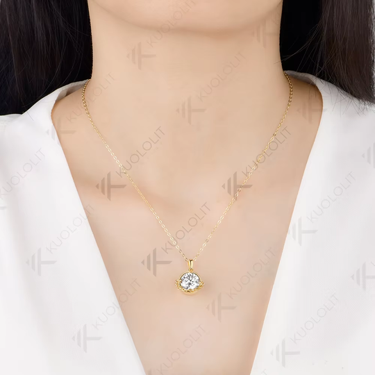 Kuololit 4CT Cyan Moissanite Jubilee Cut Necklace for Women Solid 14K 10K Yellow Gold Engagement Necklace for Christmas Gifts