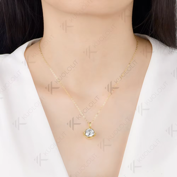 Kuololit 4CT Cyan Moissanite Jubilee Cut Necklace for Women Solid 14K 10K Yellow Gold Engagement Necklace for Christmas Gifts