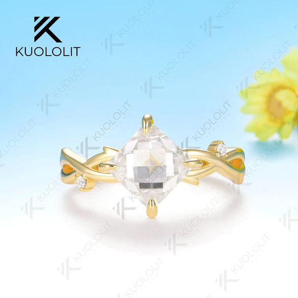 Kuololit 2CT Princess Cut Rose Cut Moissanite Ring for Women Solid 14K 10K 585 Yellow Gold Engagement Ring for Christmas Gifts