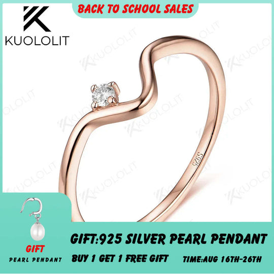 Kuololit Stapelringe mit im Labor gezüchteten Diamanten für Damen, massives 18K/14K Roségold, Solitär-Ehering mit V-förmigem Diamantring für Verlobung und Weihnachten 