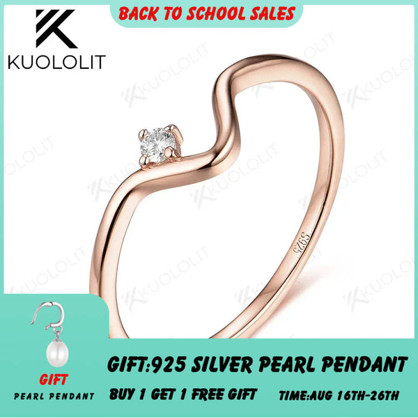 Kuololit Stapelringe mit im Labor gezüchteten Diamanten für Damen, massives 18K/14K Roségold, Solitär-Ehering mit V-förmigem Diamantring für Verlobung und Weihnachten 