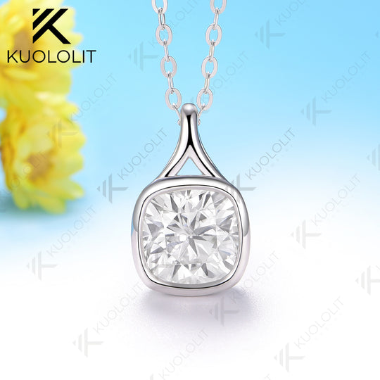 Kuololit 2CT Cyan Moissanite Lab Grown Alexandrite Cushion Cut Necklace for Women Solid 925 10k 14k Yellow Gold Necklace for Engagement Christmas Gift