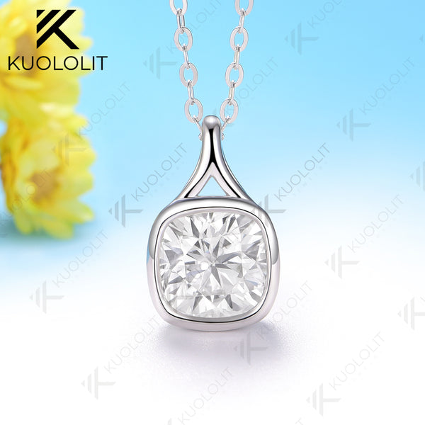 Kuololit 2CT Cyan Moissanite Lab Grown Alexandrite Cushion Cut Necklace for Women Solid 925 10k 14k Yellow Gold Necklace for Engagement Christmas Gift