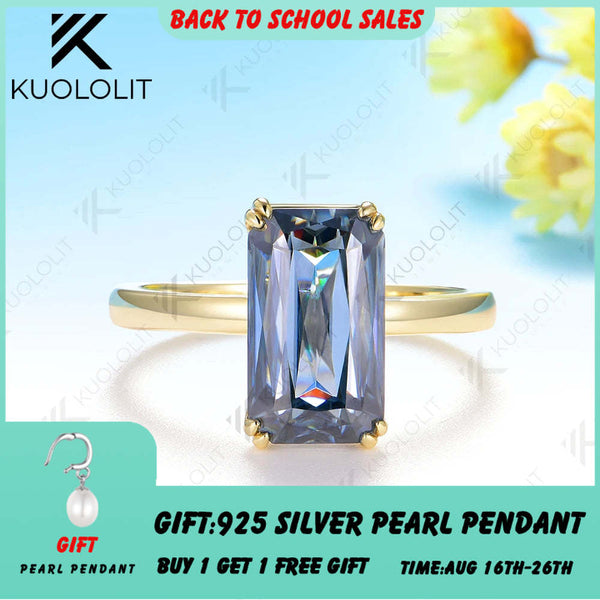 Kuololit 5CT Criss Cut Blue Moissanite Ring for Women Solid 14K 18K Yellow Gold Engagement Ring for Christmas Gifts Anniversary