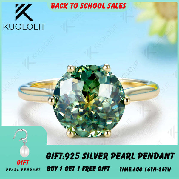 Kuololit 4CT Jubilee Cut Cyan Moissanite Engagement Ring for Women Solid 14K 10K Yellow Gold Ring for Anniversary Christmas Gift