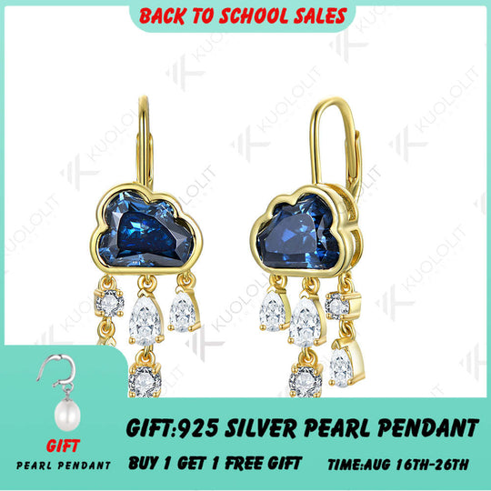 Kuololit 2CT Blue Cloudy Moissanite Clip Earrings for Women Solid 18K 14K 10K Gold Blue Rainny Hoop Earrings for Anniversary