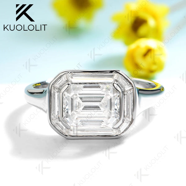 Kuololit 2CT Emerald Cut Moissanite Rings for Women Solid 14K 10K White Gold Engagement Ring for Christmas Gift Party Engagement