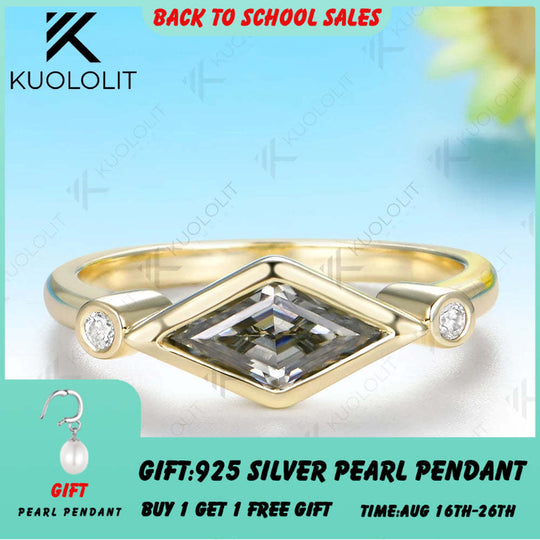 Kuololit 1CT Gray Moissanite Rhombus Cut Moissanite Ring for Women Solid 14K 10K Yellow Gold for Anniversary Christmas Gifts