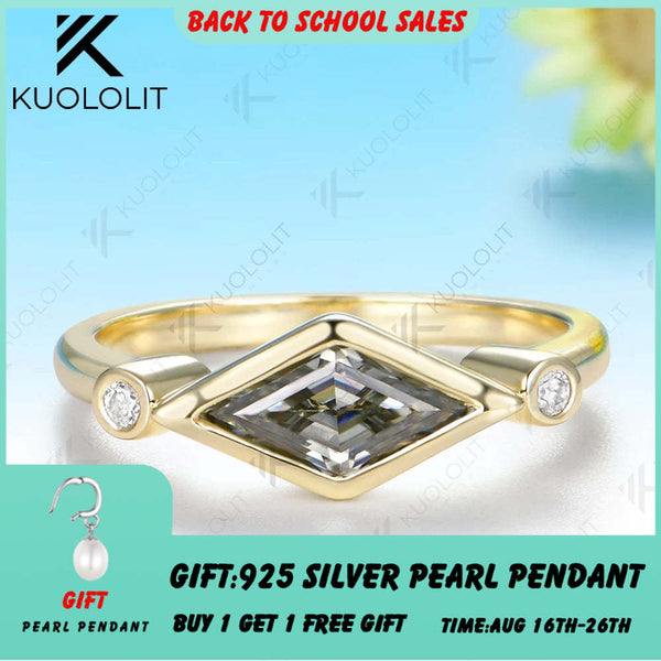 Kuololit 1CT Gray Moissanite Rhombus Cut Moissanite Ring for Women Solid 14K 10K Yellow Gold for Anniversary Christmas Gifts