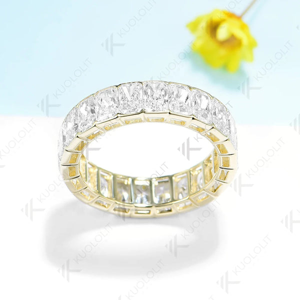 Kuololit 8,8 Karat Moissanit-Verlobungsring im Radiant-Schliff für Damen, massives 18K/14K/10K/585 Gelbgoldband, ideal als Verlobungs- oder Weihnachtsgeschenk 