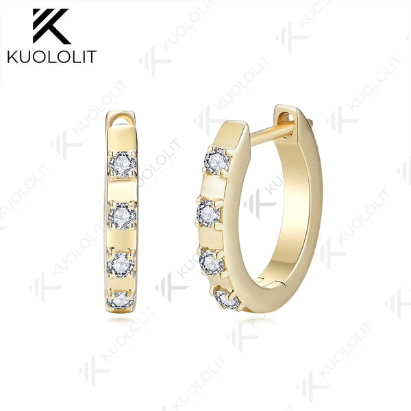 Kuololit 0.25ctw Lab Grown Diamond Earrings for Women PT950 14K 10K Solid Gold YellowGold Silver Clip Hoop for Christmas Classic