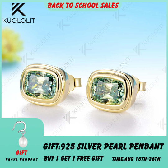 Kuololit 3CTW Cyan Moissanite Custom Stud Earrings for Women Solid 14K 10K 585 Yellow Gold Stud Earrings for Party Christmas