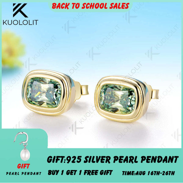 Kuololit 3CTW Cyan Moissanite Custom Stud Earrings for Women Solid 14K 10K 585 Yellow Gold Stud Earrings for Party Christmas