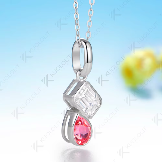 Kuololit 1.8CTW Champagne Moissanite or Lab Pink Sapphire Necklace for Women Solid 14K 10K 585 Yellow Gold Necklace for Christmas Gifts Party