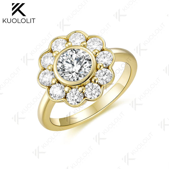 Kuololit 1CT IGI Lab Grown Diamonds Ring for Women Solid 18K 14K 10K Yellow Gold Bezel Set Ring for Engagement  Anniversary Gift