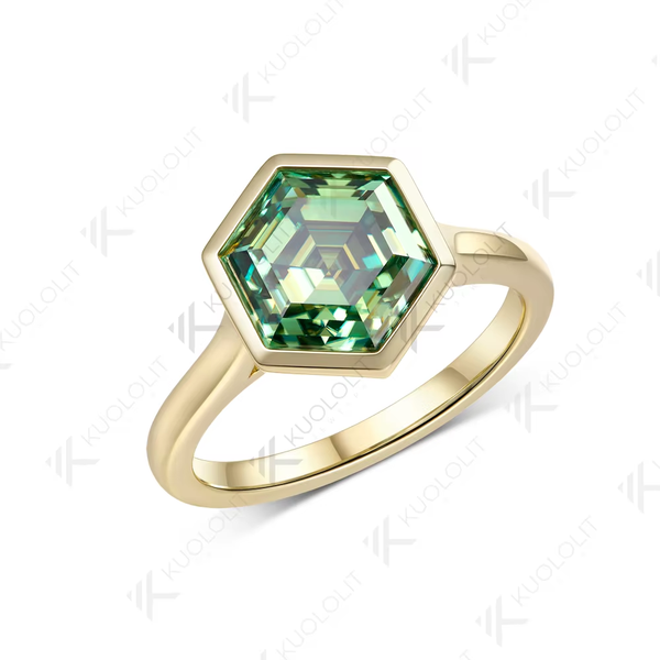Kuololit 4CT Moissanite Custom Ring for Women Solid 14K 10K 585 Yellow Gold Hexagon Cut Engagement Ring for Christmas Gifts