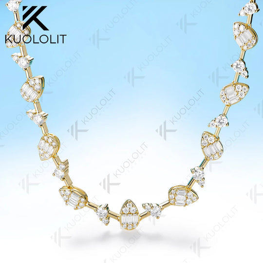 Kuololit 15CTW Moissanite Custom Necklace for Women Men Solid 585 14K 10K Yellow Gold  for Anniversary Christmas Gifts Jewelry