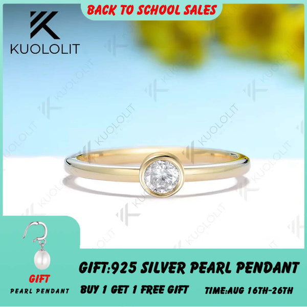 Kuololit 0.3ct Moissanite Ring for Women PT950 Soild 10K 14K Yellow Gold Bezel Set Diamond Ring  for Engagement Christmas Gifts
