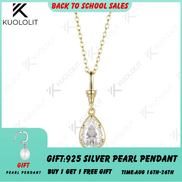 Kuololit 2CT Pear Cut IGI Lab Grown Diamonds Custom Necklace for Women Solid 585 14K 10K Yellow Gold Necklace for Christmas Gifts Party